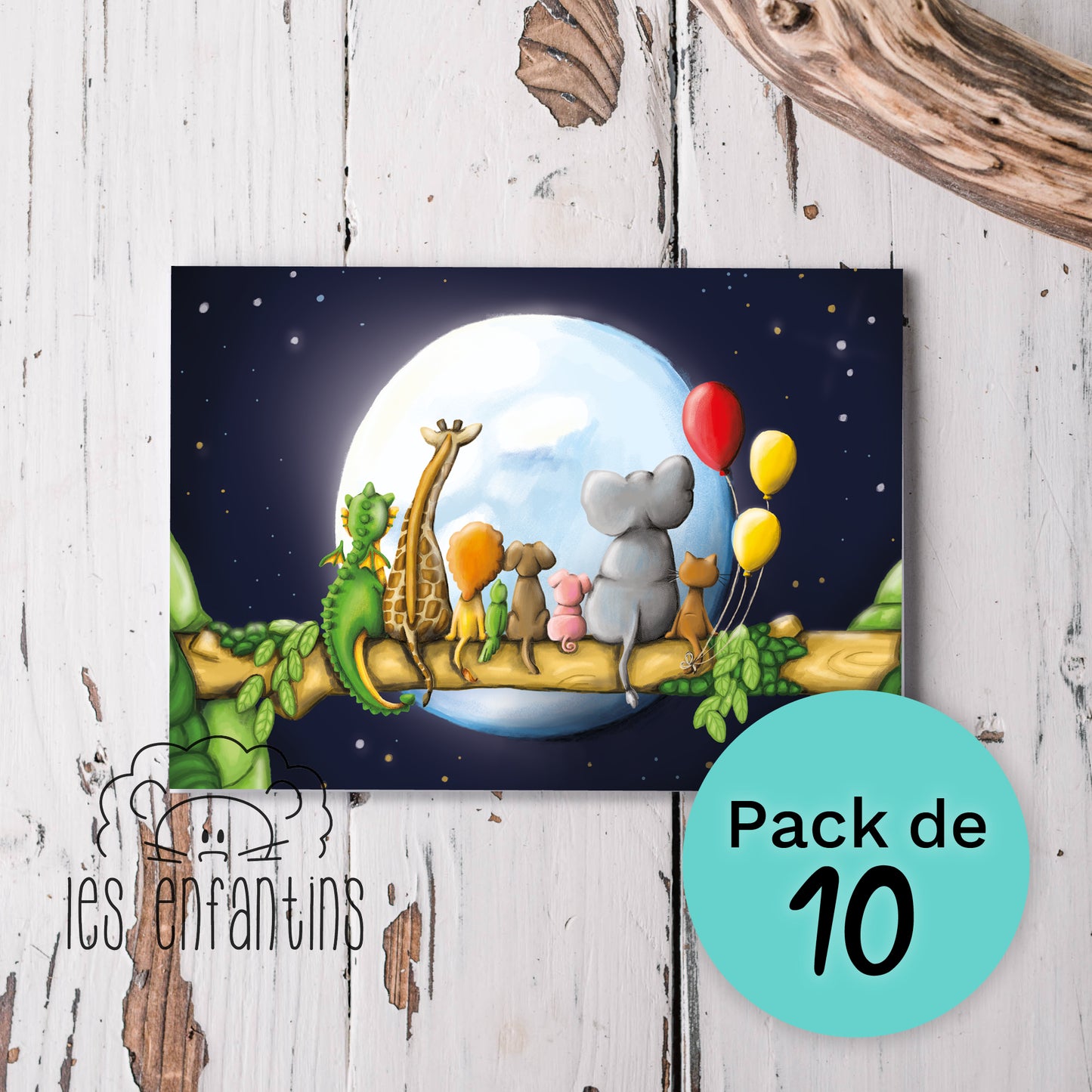 Pack de 10 cartes postales | Les animaux et la lune