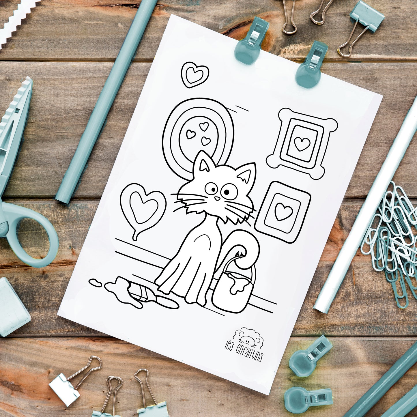 Coloriage à imprimer chez soi | Le chat amoureux - gratuit