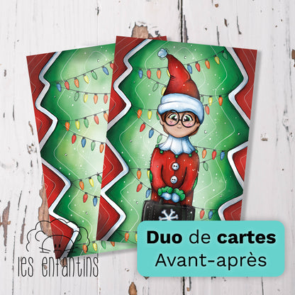 Duo de cartes postales | Arrivée du lutin coquin