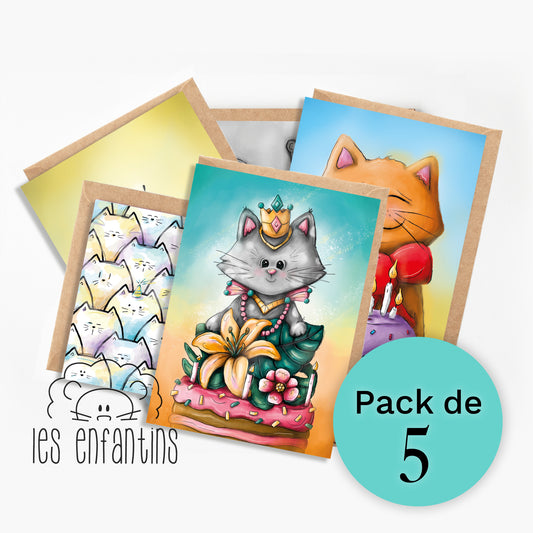 Pack de 5 cartes de souhaits | Le spécial chats