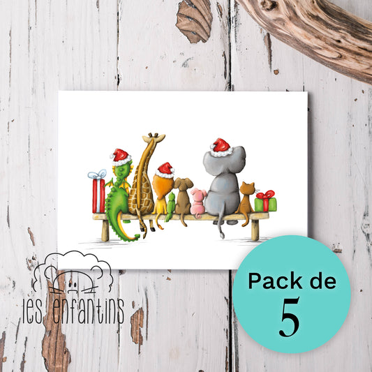 Pack de 5 cartes de souhaits | Les animaux attendent Noël (petite)