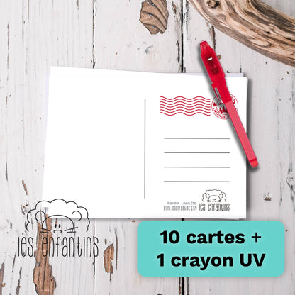 10 Cartes postales Top secret et Crayon magique UV